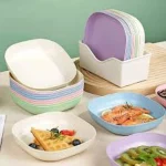 10 Pcs Plates With Stand, Multi-function Dish,Square Lightweight Wheat Straw Plates, Deep Dinner Dishes - Image 3