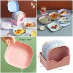 10 Pcs Plates With Stand, Multi-function Dish,Square Lightweight Wheat Straw Plates, Deep Dinner Dishes - Image 4